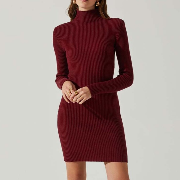 Astr the Label "Gwendolyn" Mock Turtleneck Sweater Dress - Wine Size L - Picture 1 of 9